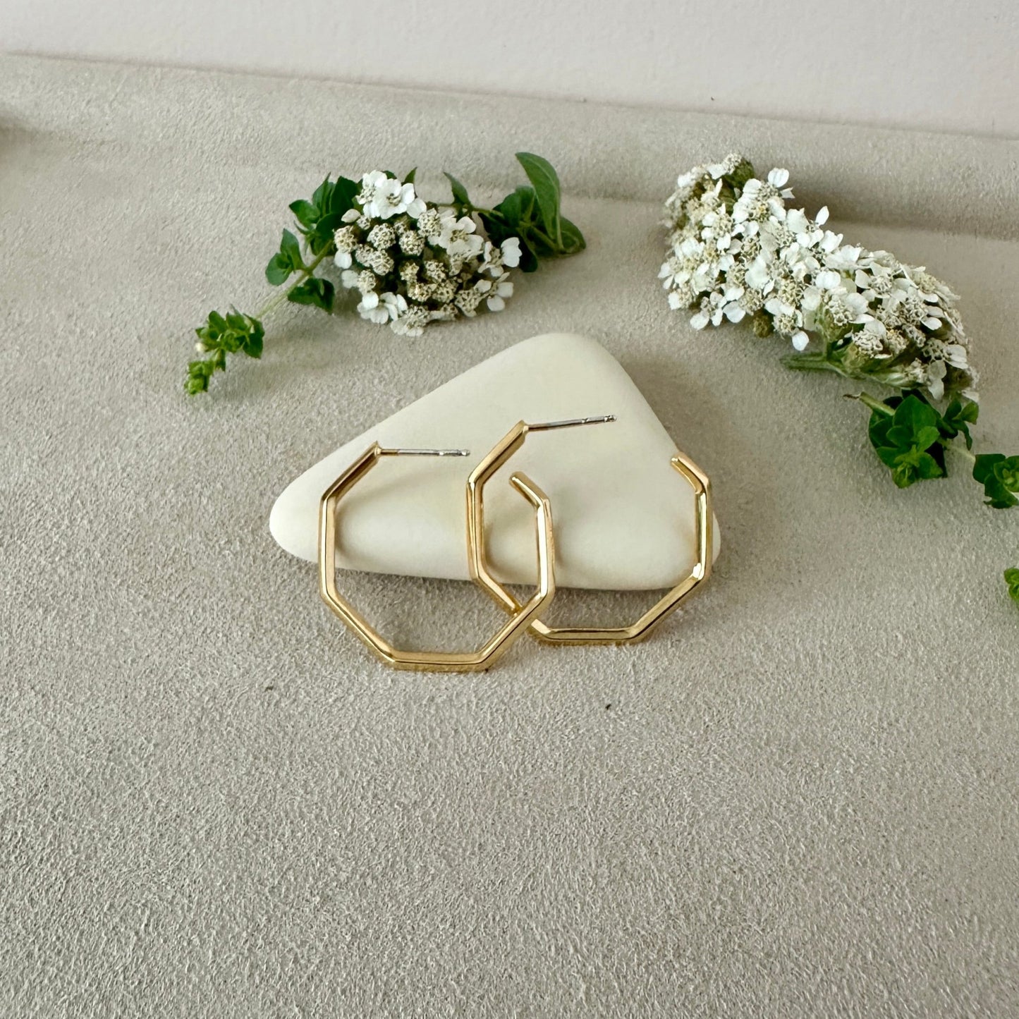 GOLD GEO HOOPS | SMALL - Sarah Cecelia Jewelry & Metal Goods