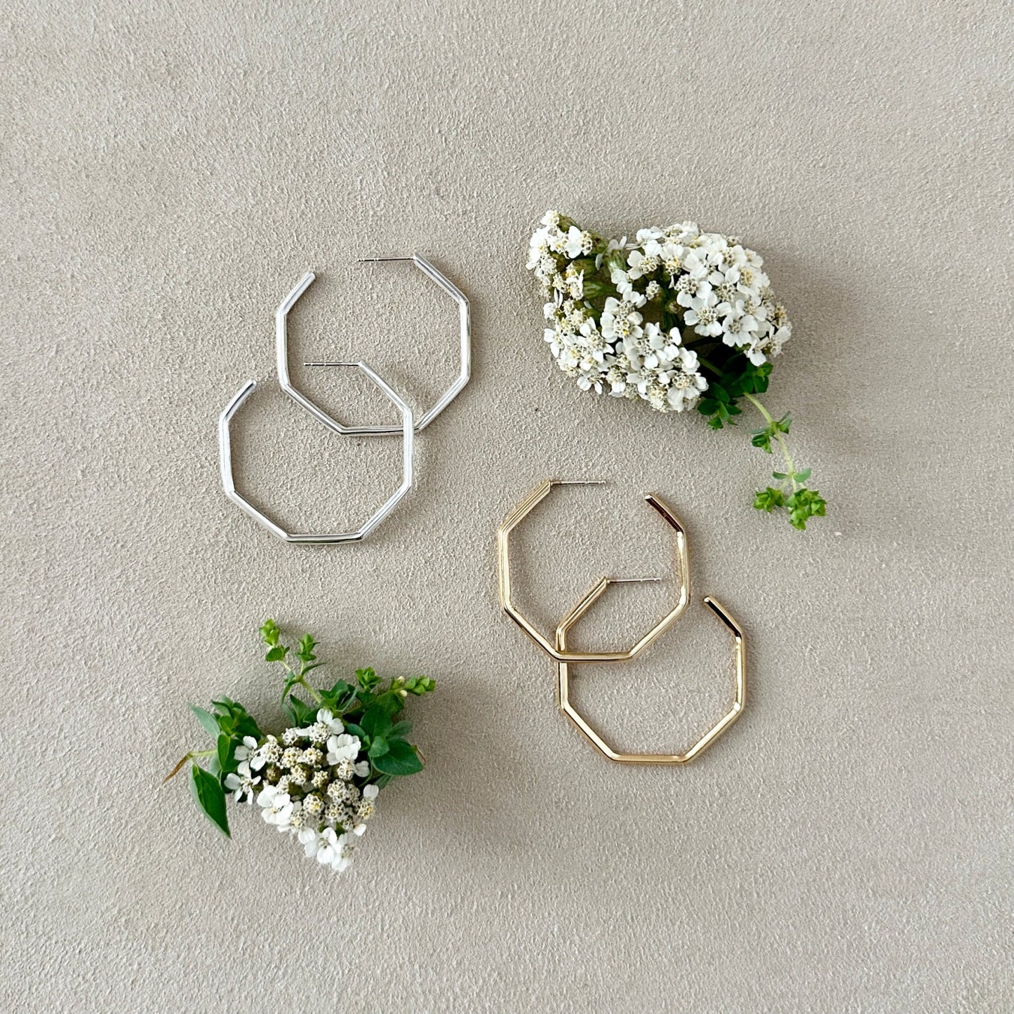 GOLD GEO HOOPS | SMALL - Sarah Cecelia Jewelry & Metal Goods