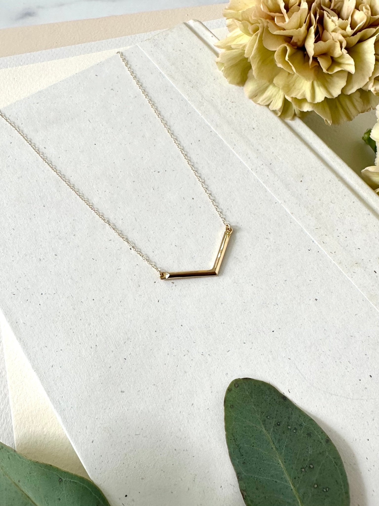 GOLD GEO V BAR NECKLACE - Sarah Cecelia Jewelry & Metal Goods