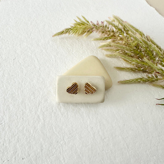 GOLD SCALA HEART STUDS - Sarah Cecelia Jewelry & Metal Goods