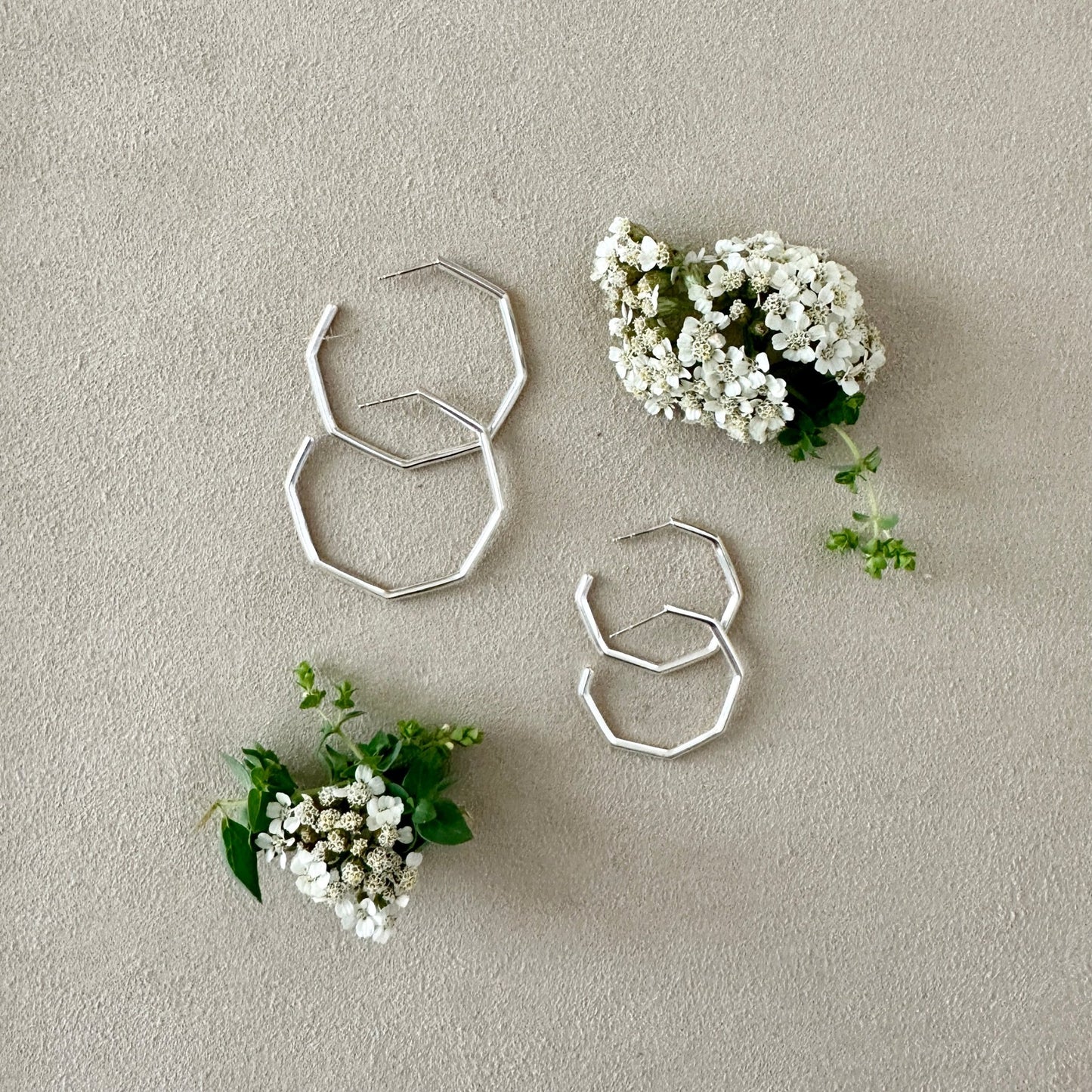 SILVER GEO HOOPS | SMALL - Sarah Cecelia Jewelry & Metal Goods
