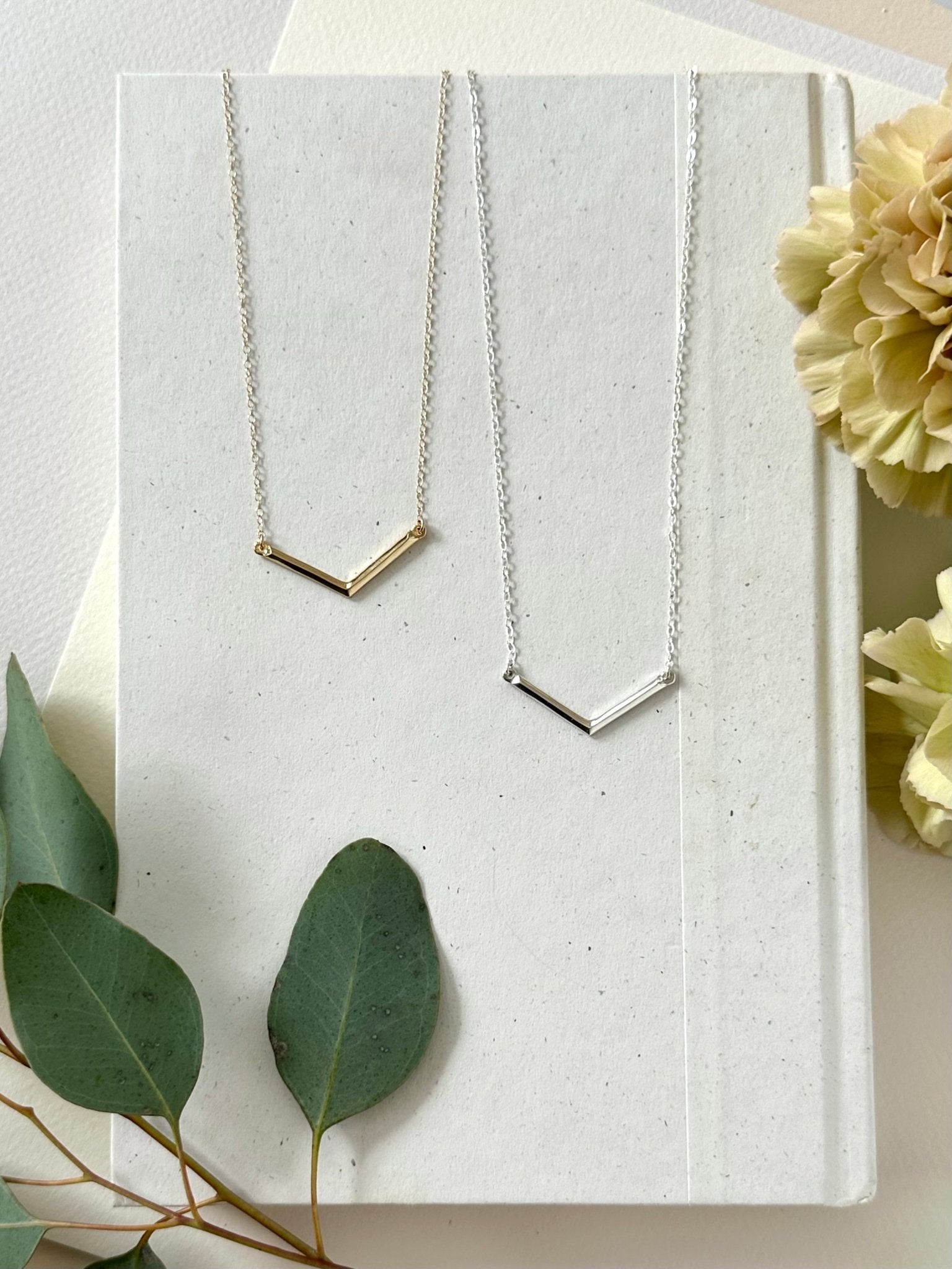 SILVER GEO V BAR NECKLACE - Sarah Cecelia Jewelry & Metal Goods