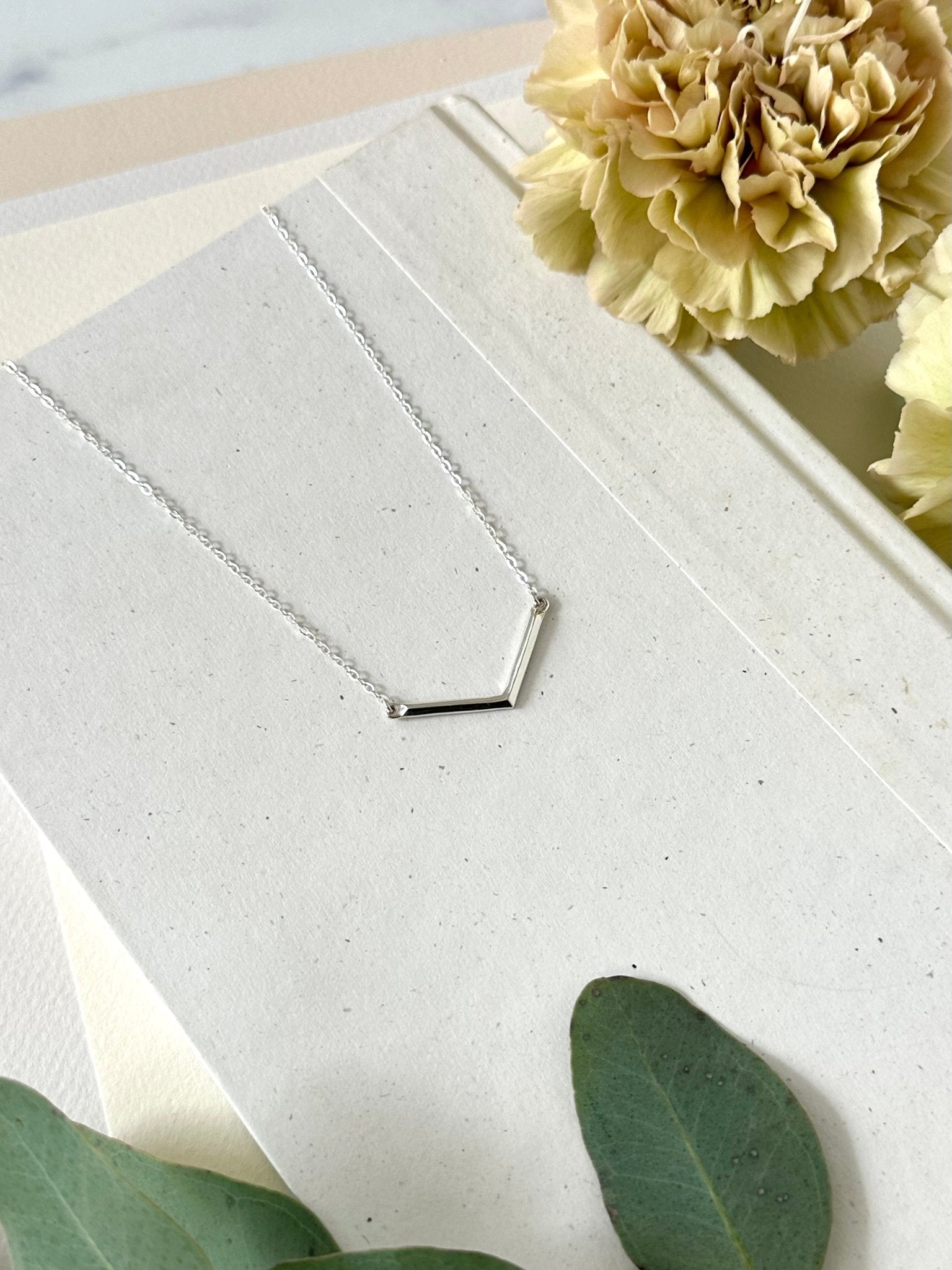 SILVER GEO V BAR NECKLACE - Sarah Cecelia Jewelry & Metal Goods