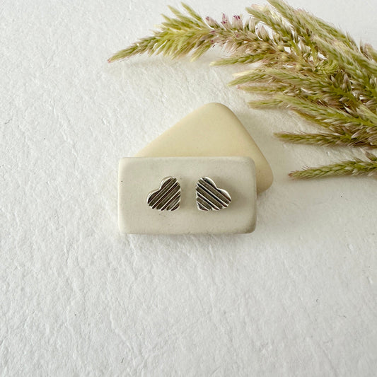 SILVER SCALA HEART STUDS - Sarah Cecelia Jewelry & Metal Goods