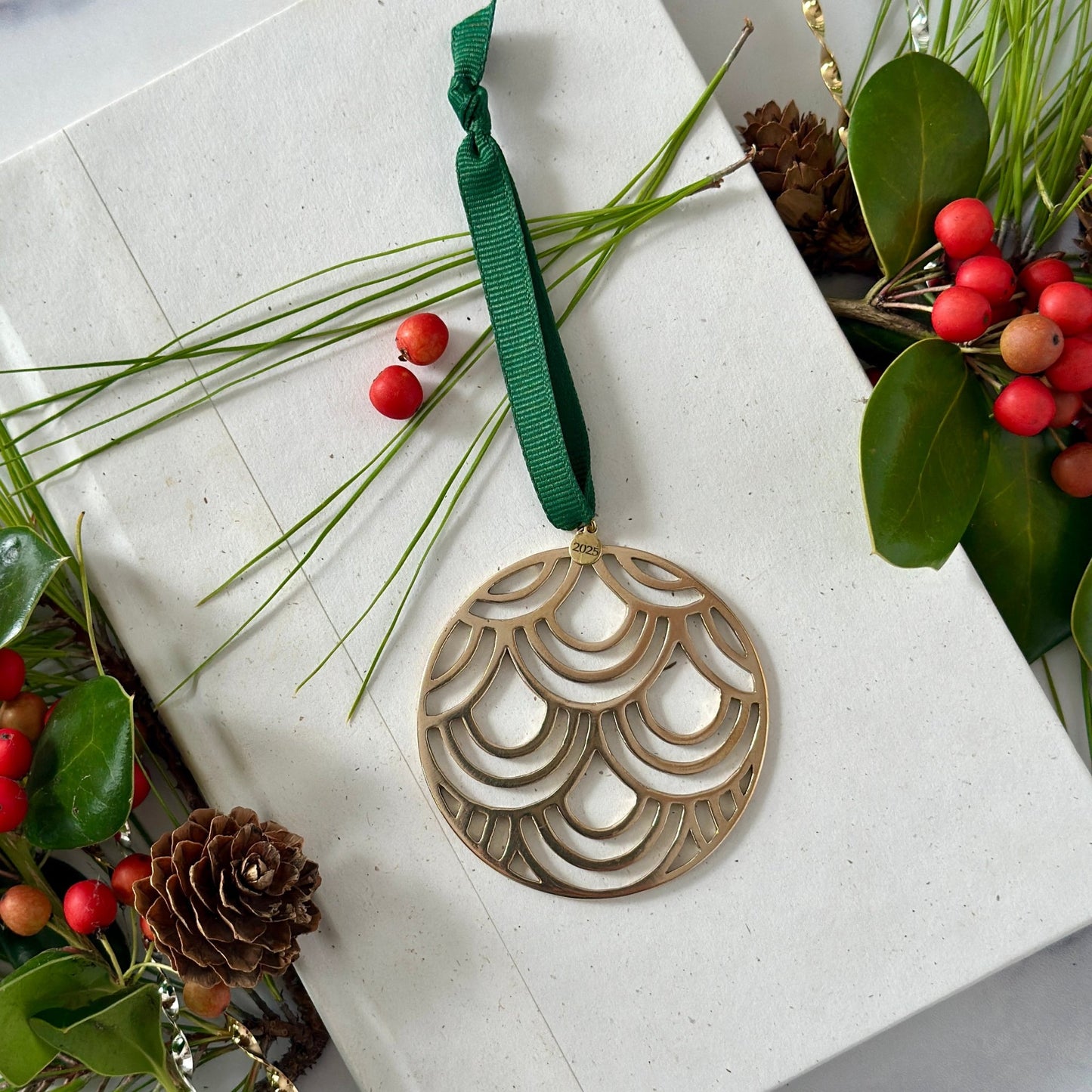 BRASS DECO BALL ORNAMENT - Sarah Cecelia Jewelry & Metal Goods