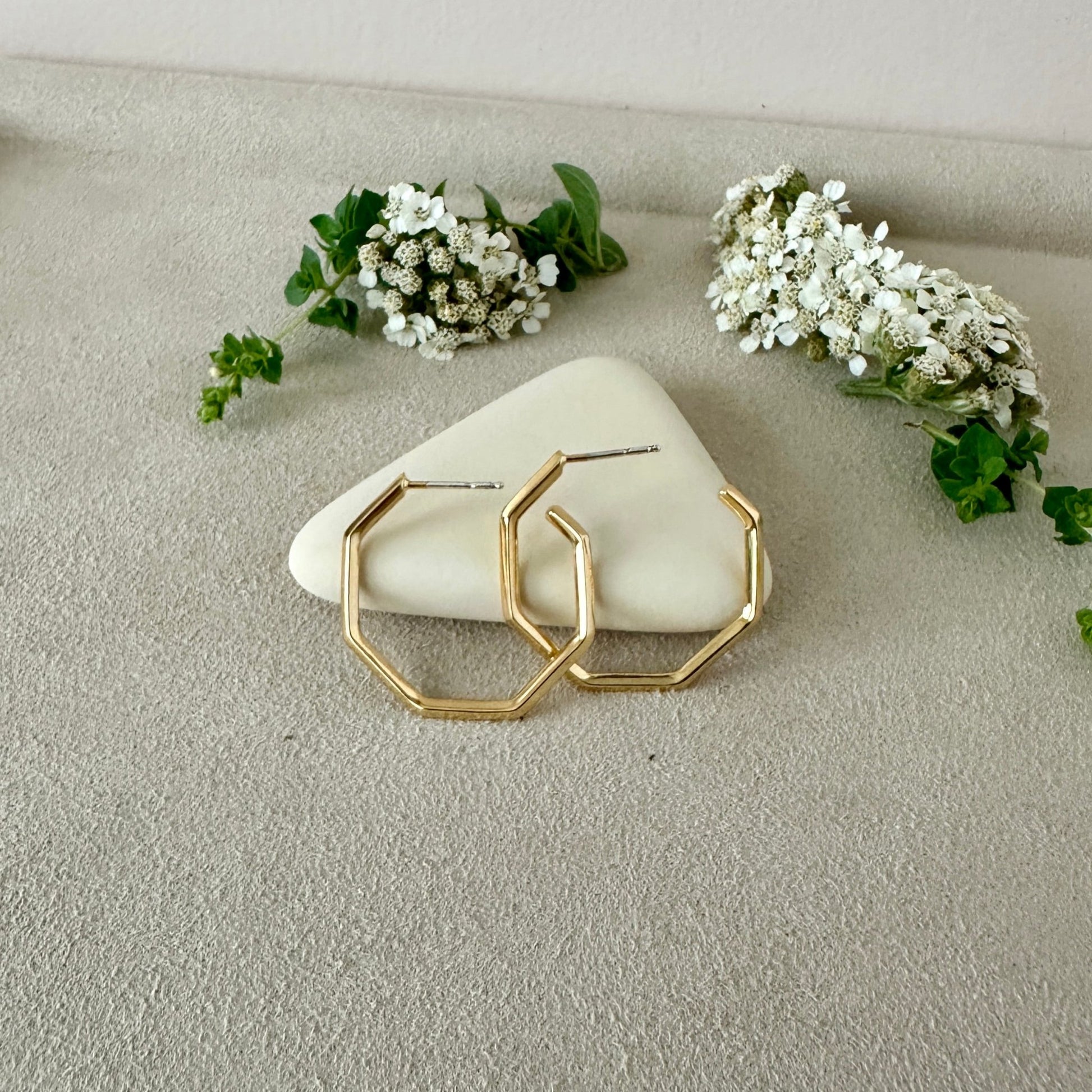 GOLD GEO HOOPS | SMALL - Sarah Cecelia Jewelry & Metal Goods