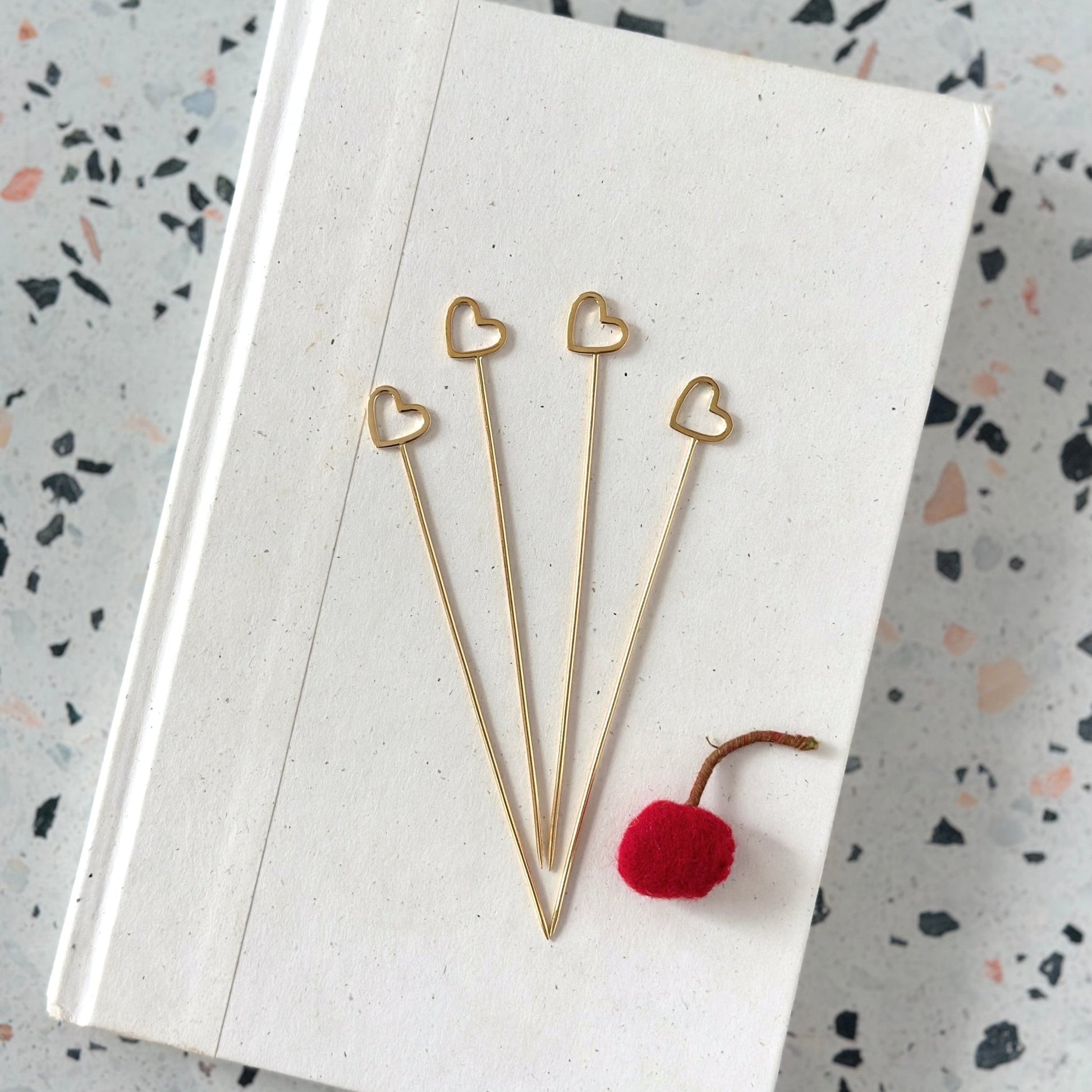 GOLD HEART COCKTAIL PICKS - SET OF 4 - Sarah Cecelia Jewelry & Metal Goods