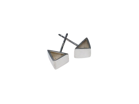 Sterling silver triangle studs on a white background 
